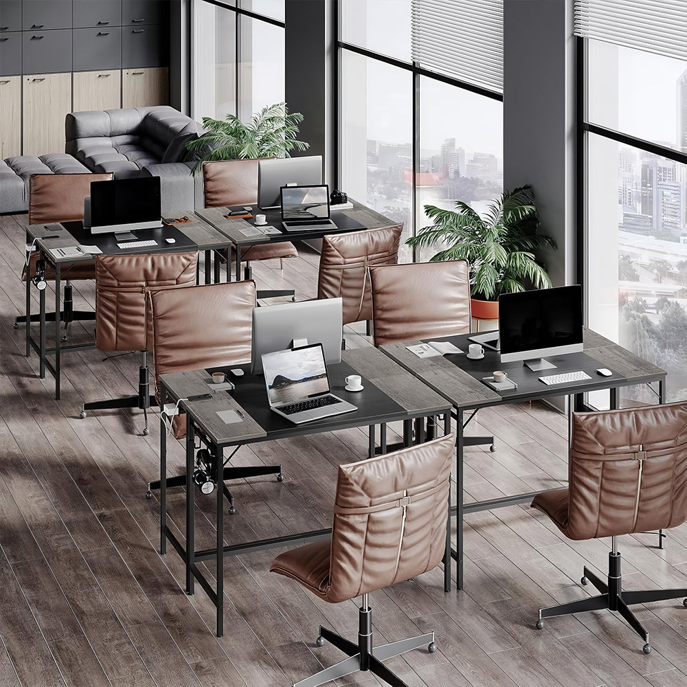39" Computer Desk with Power Outlet & Hooks, Rustic Brown & Black