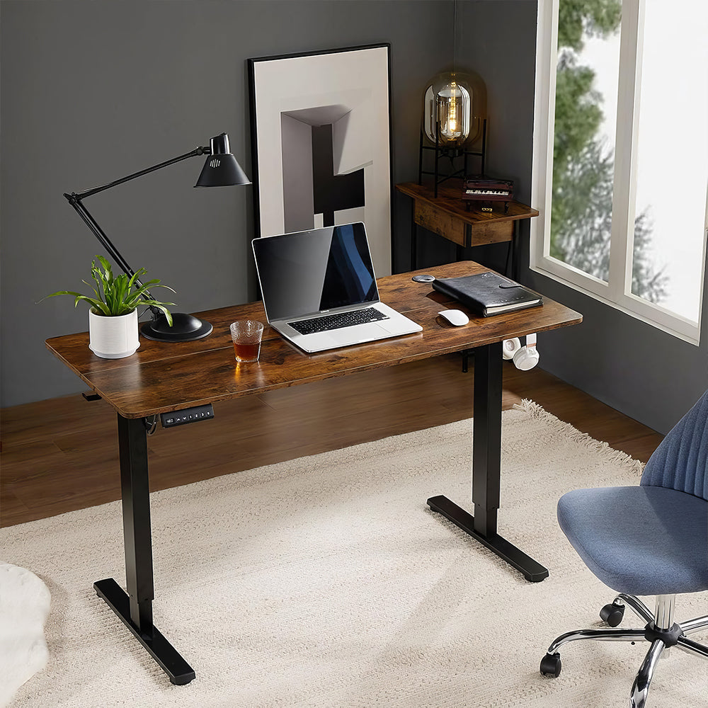 Electric Standing Desk 55"x24" with Height Memory & Hooks, White