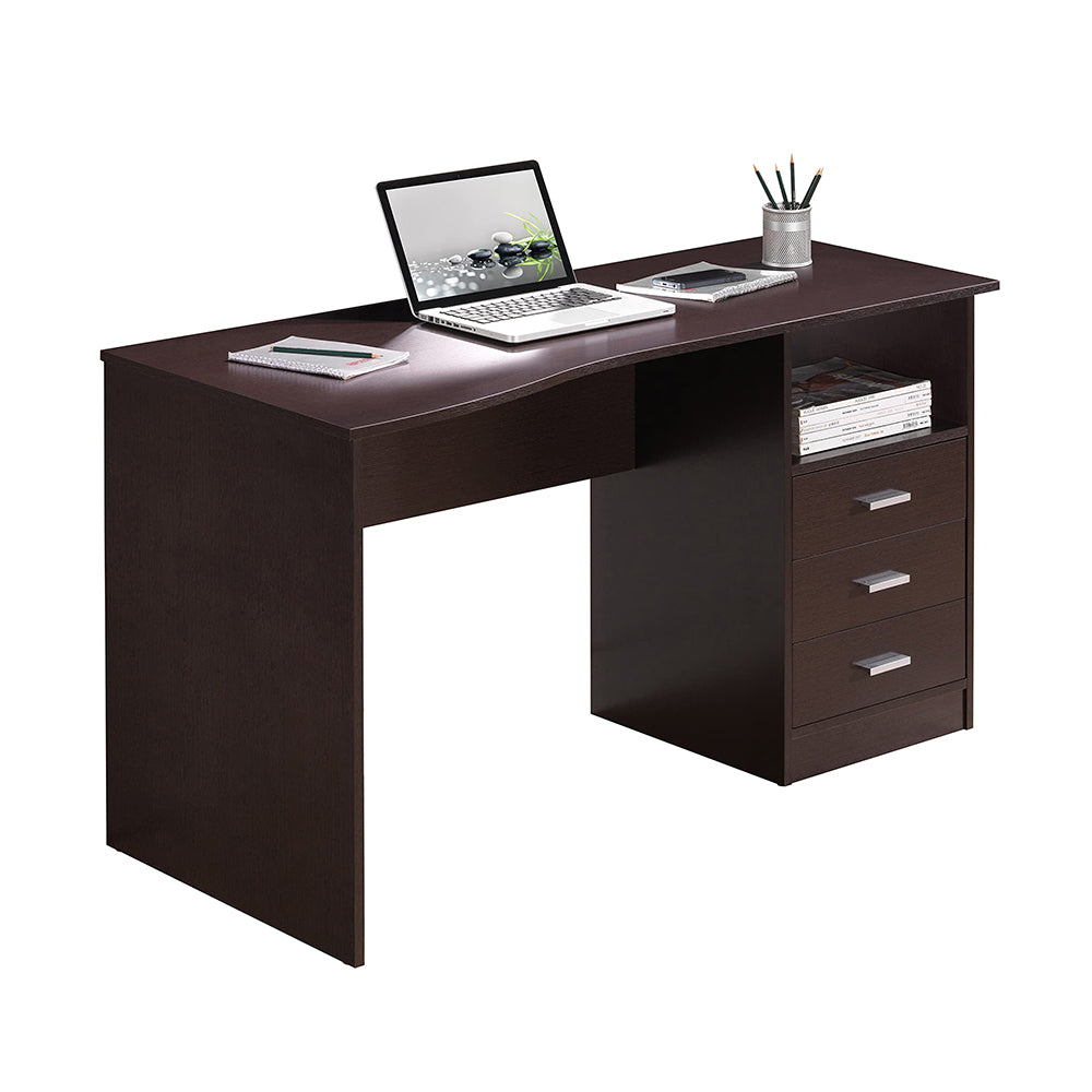 Classic Computer Desk with 3 Drawers & Side Shelf, Wenge Finish