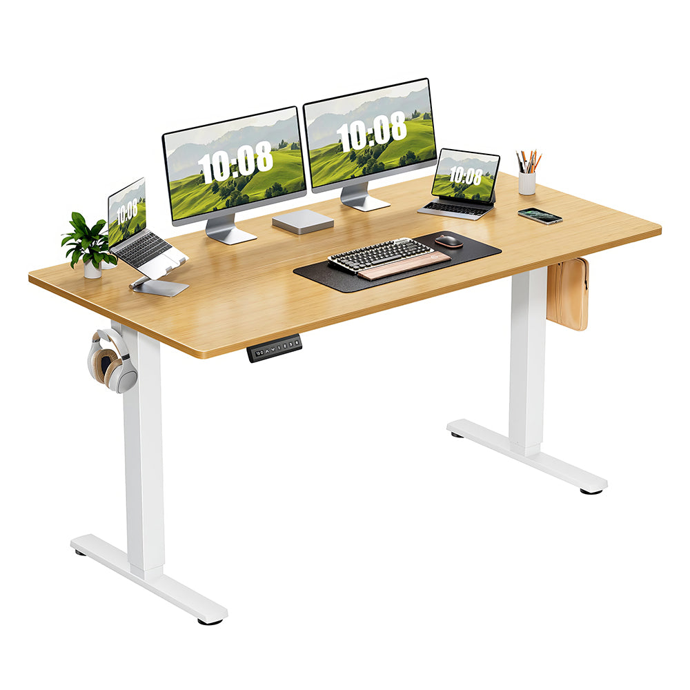 Electric Standing Desk 55"x24" with Height Memory & Hooks, White