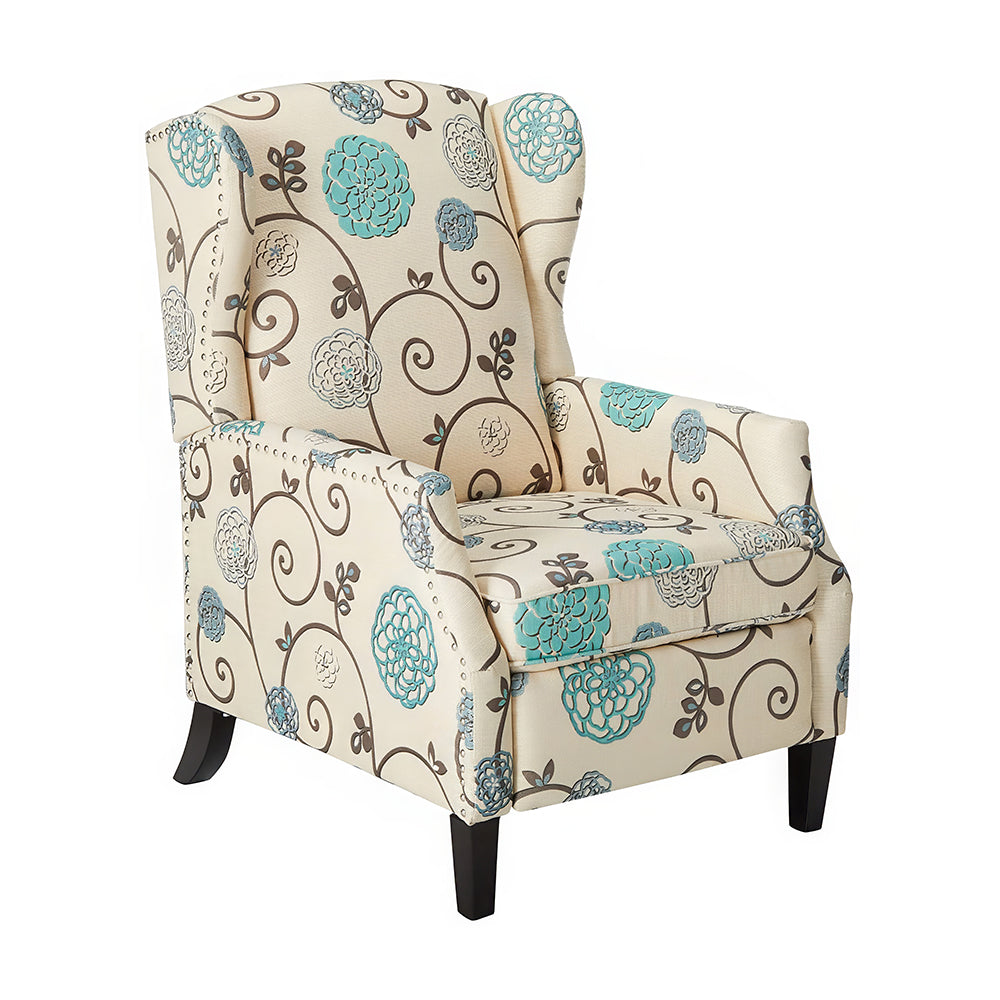 Traditional Wingback Recliner Chair with Nailhead Trim, Pushback