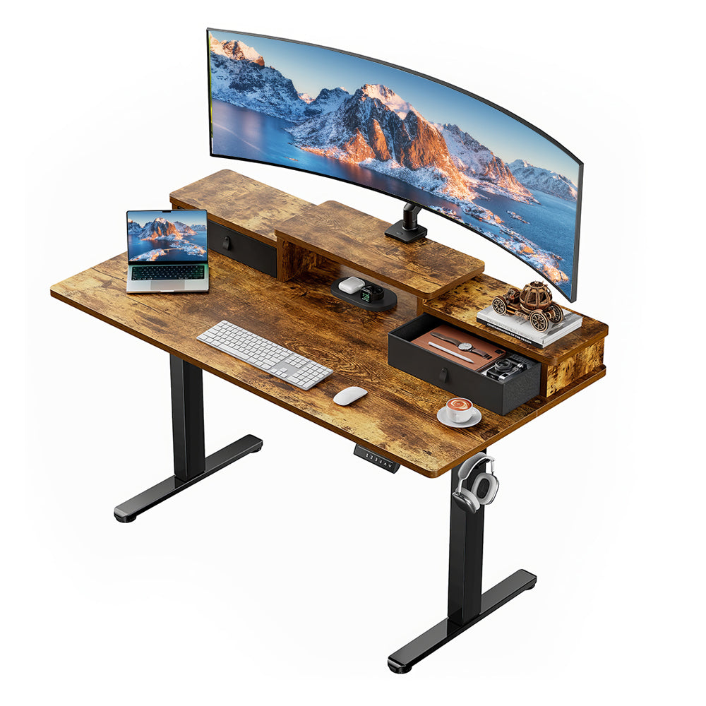Electric Standing Desk 55"x28" with Drawers & 4 Memory Heights