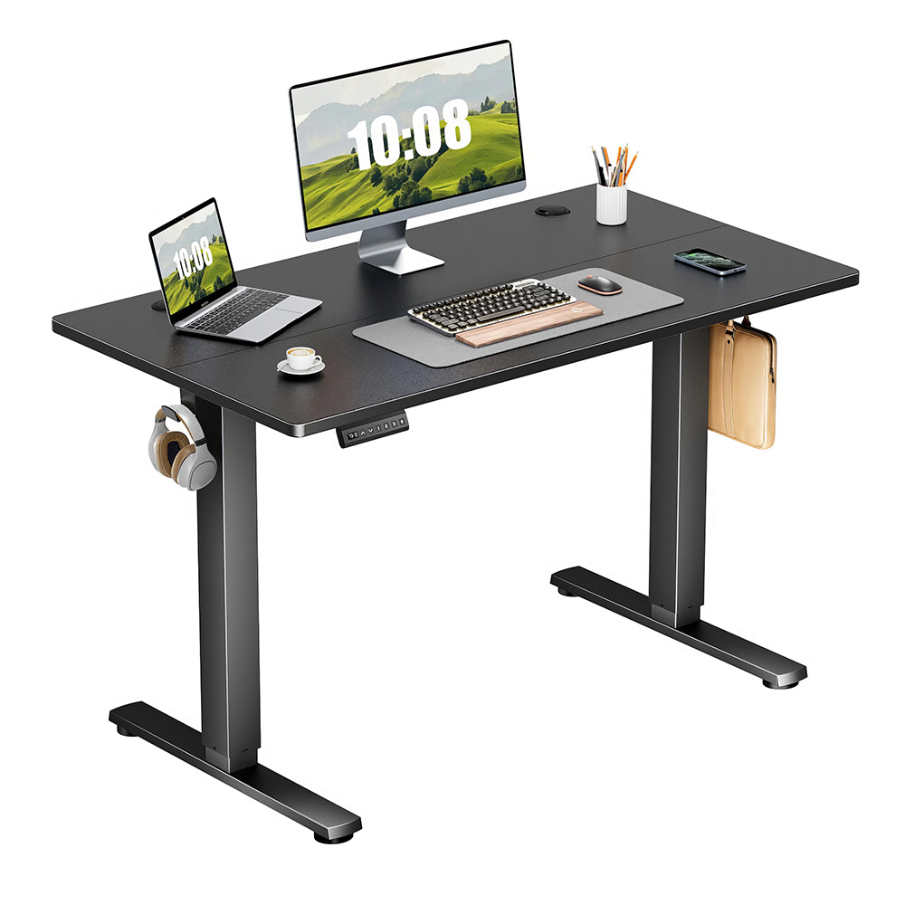 Electric Standing Desk 55"x24" with Height Memory & Hooks, White