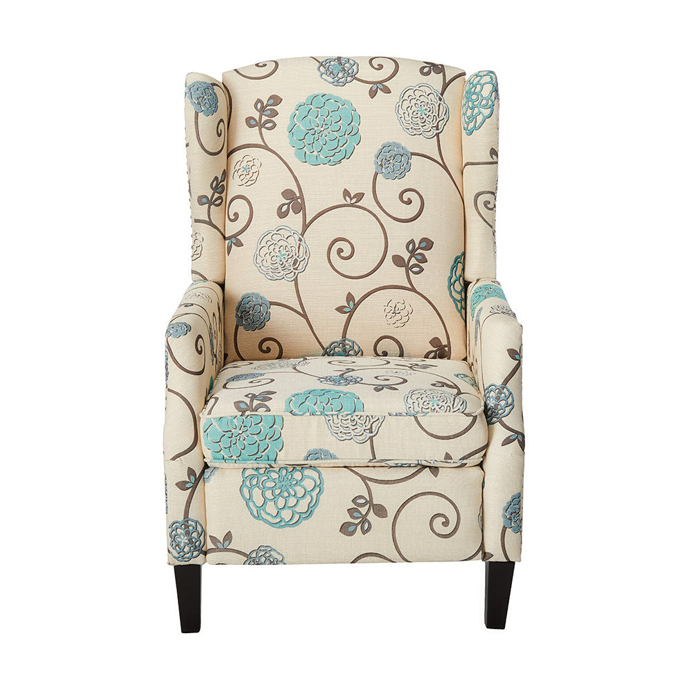 Traditional Wingback Recliner Chair with Nailhead Trim, Pushback