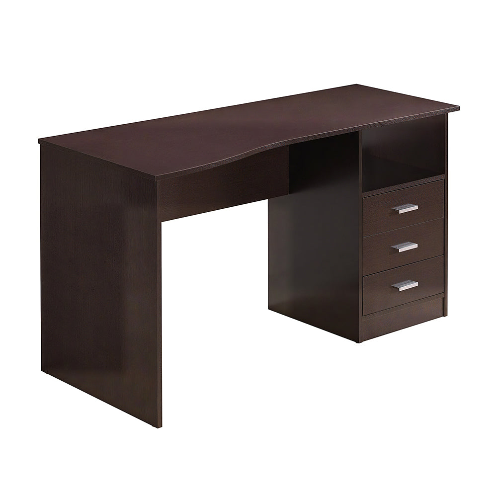 Classic Computer Desk with 3 Drawers & Side Shelf, Wenge Finish