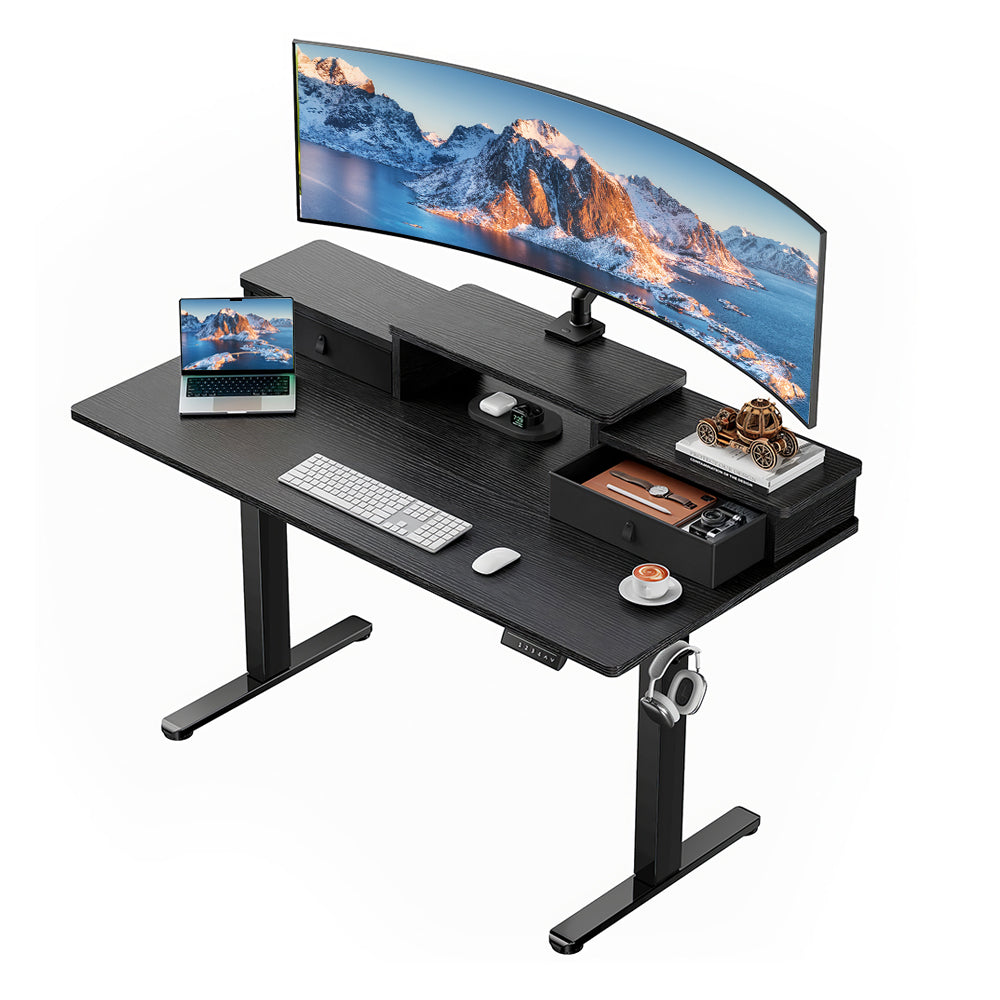 Electric Standing Desk 55"x28" with Drawers & 4 Memory Heights