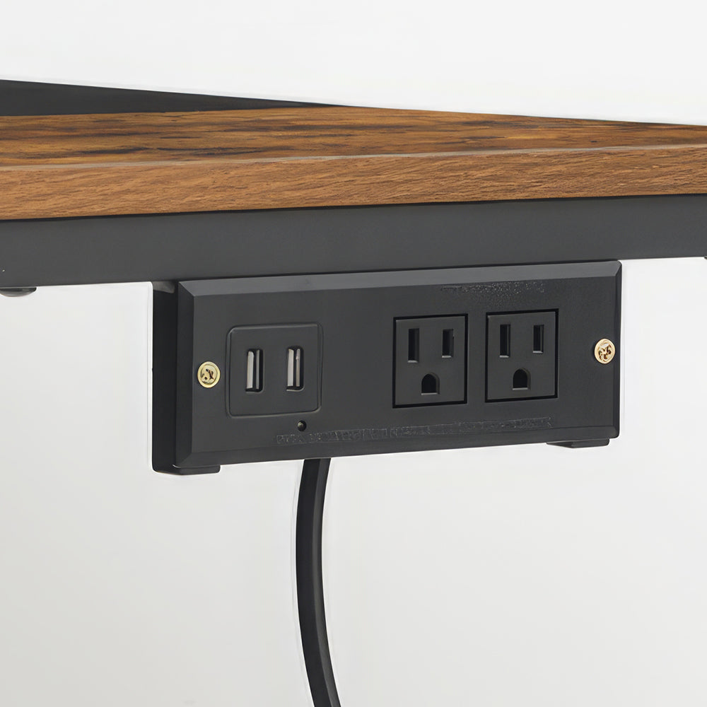 39" Computer Desk with Power Outlet & Hooks, Rustic Brown & Black