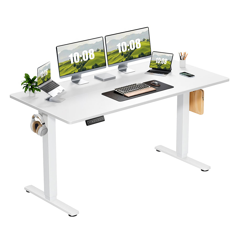 Electric Standing Desk 55"x24" with Height Memory & Hooks, White