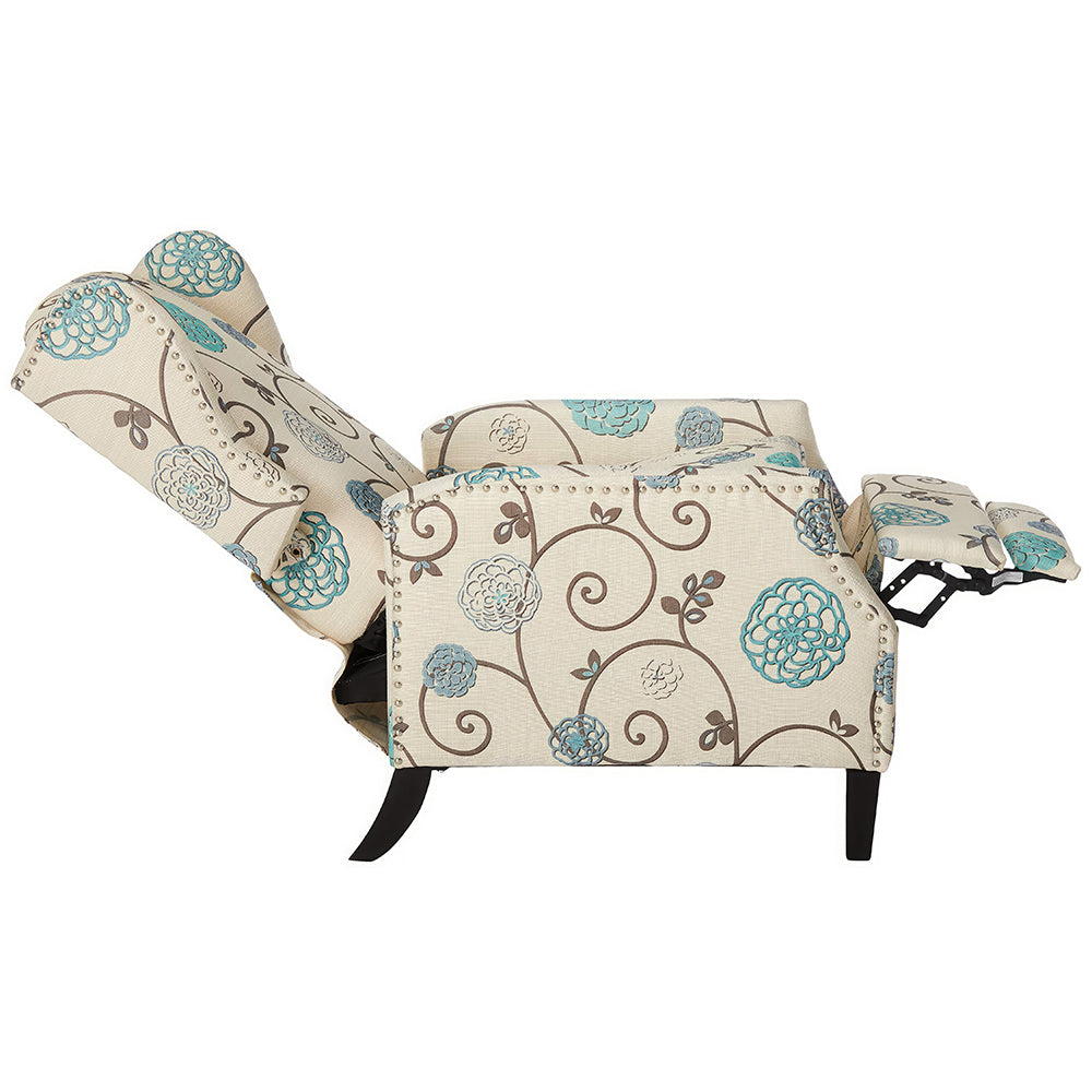 Traditional Wingback Recliner Chair with Nailhead Trim, Pushback