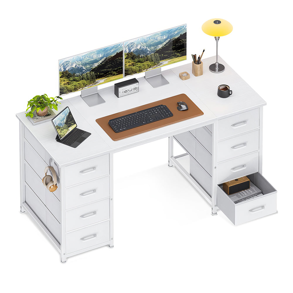 55" Computer Desk with 8 Fabric Drawers, Modern Home Office Desk