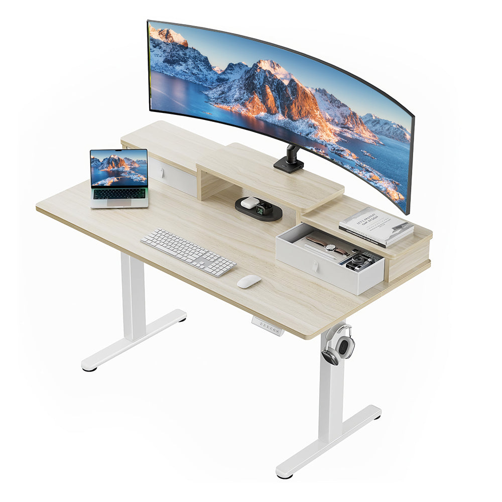 Electric Standing Desk 55"x28" with Drawers & 4 Memory Heights