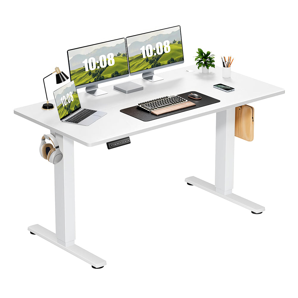 Electric Standing Desk 55"x24" with Height Memory & Hooks, White