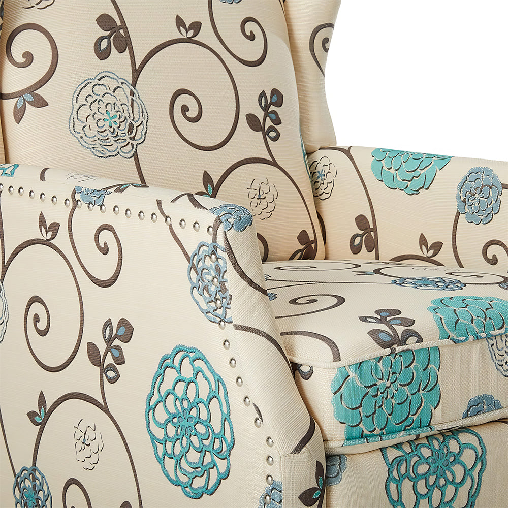 Traditional Wingback Recliner Chair with Nailhead Trim, Pushback