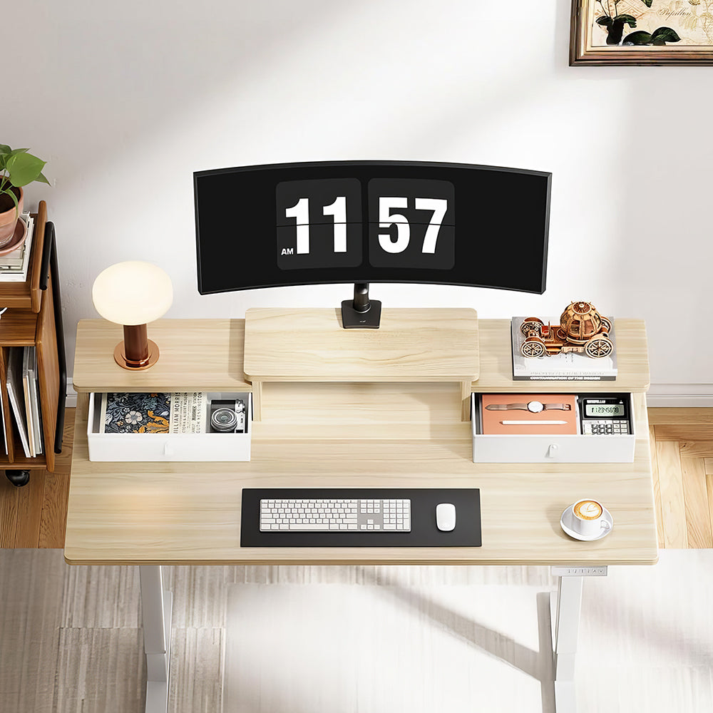 Electric Standing Desk 55"x28" with Drawers & 4 Memory Heights