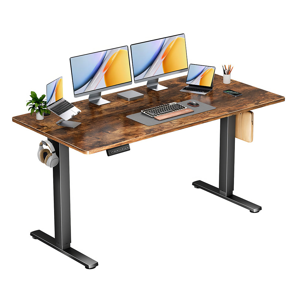 Electric Standing Desk 55"x24" with Height Memory & Hooks, White