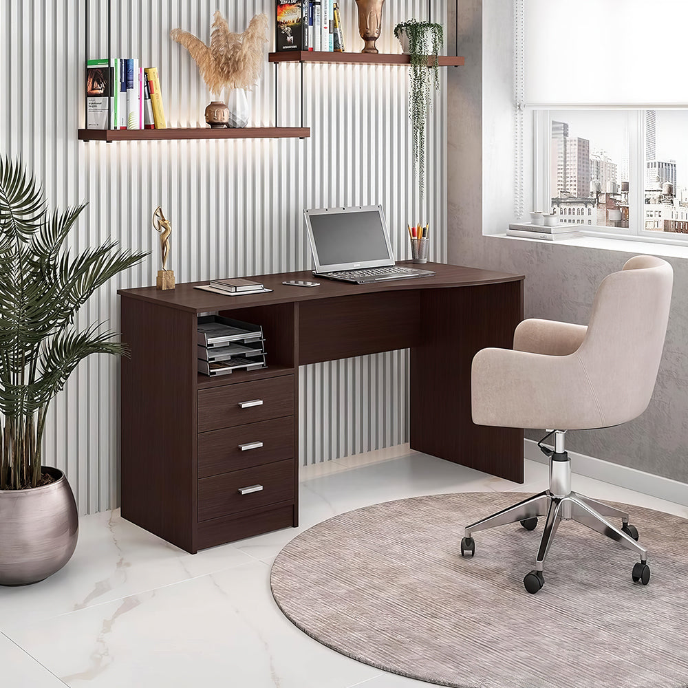 Classic Computer Desk with 3 Drawers & Side Shelf, Wenge Finish