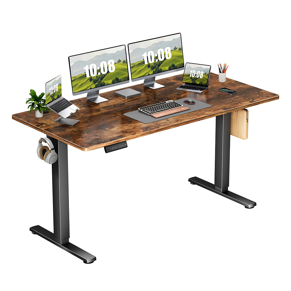 Electric Standing Desk 55"x24" with Height Memory & Hooks, White