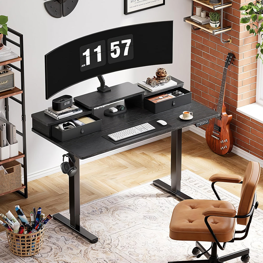Electric Standing Desk 55"x28" with Drawers & 4 Memory Heights