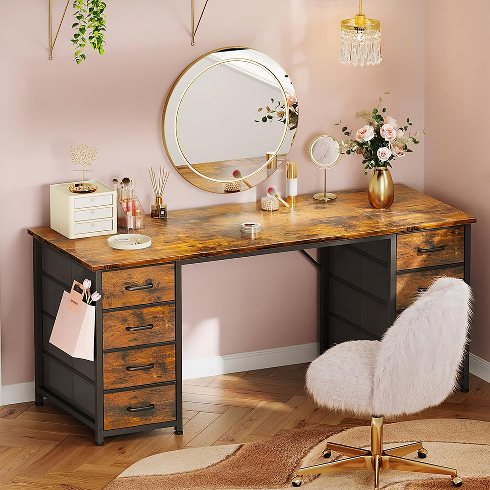 55" Computer Desk with 8 Fabric Drawers, Modern Home Office Desk