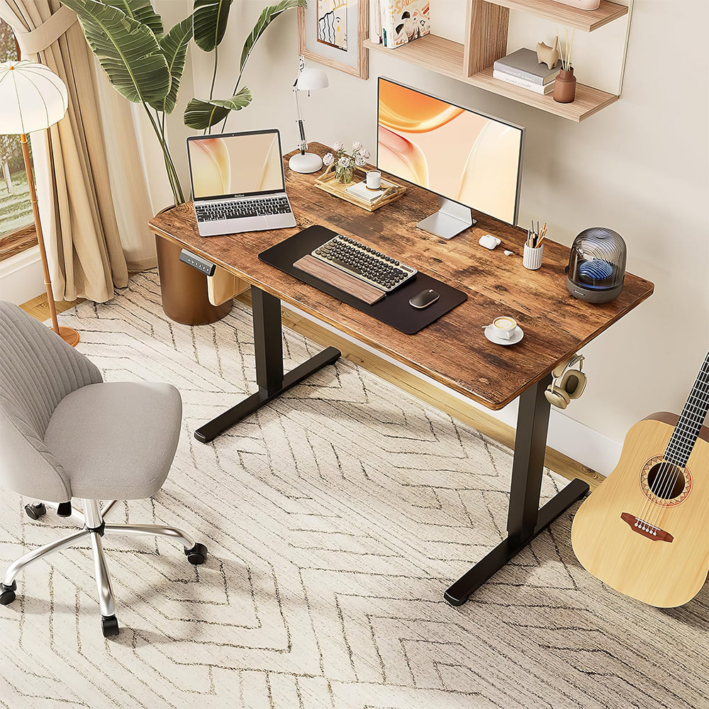 Electric Standing Desk 55"x24" with Height Memory & Hooks, White