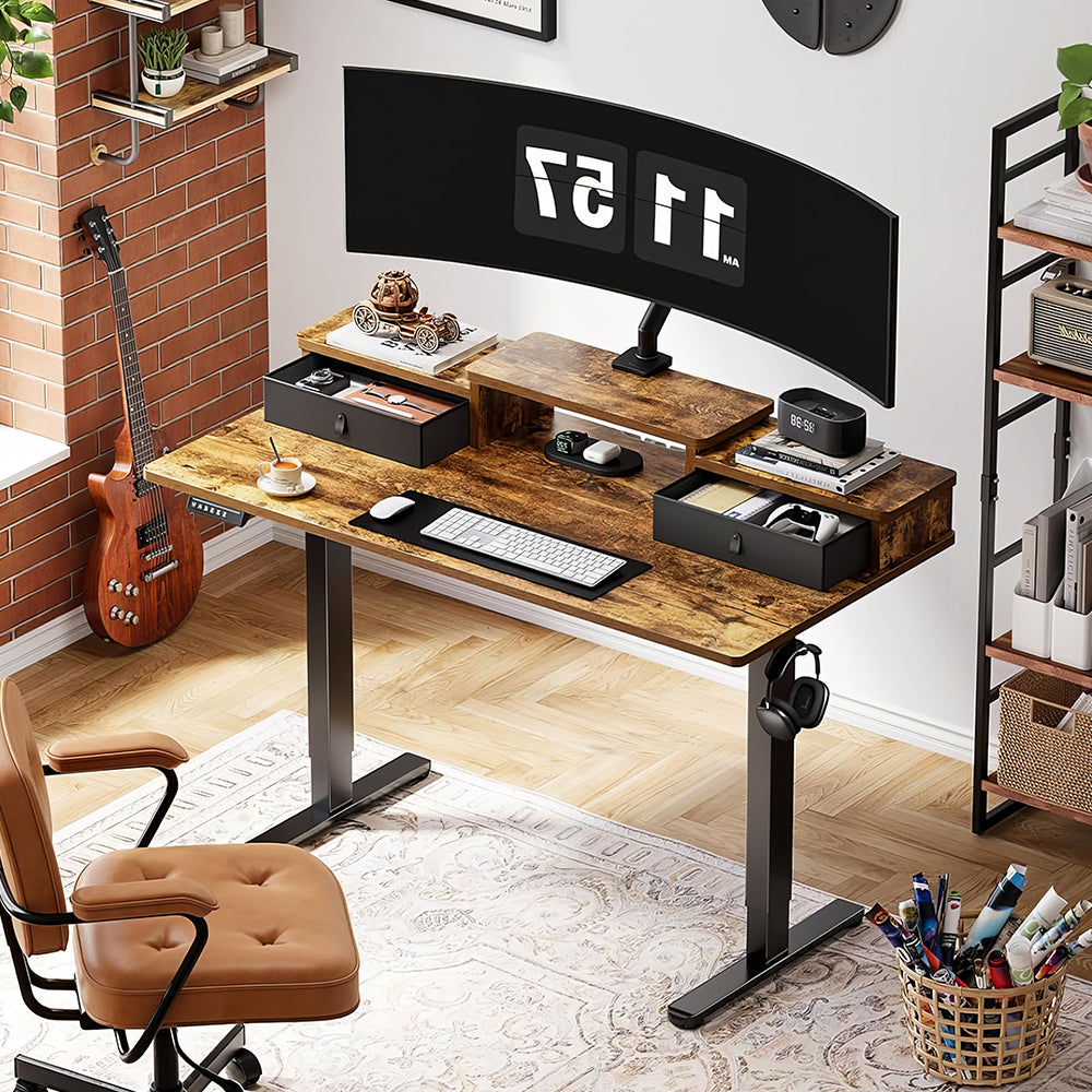 Electric Standing Desk 55"x28" with Drawers & 4 Memory Heights