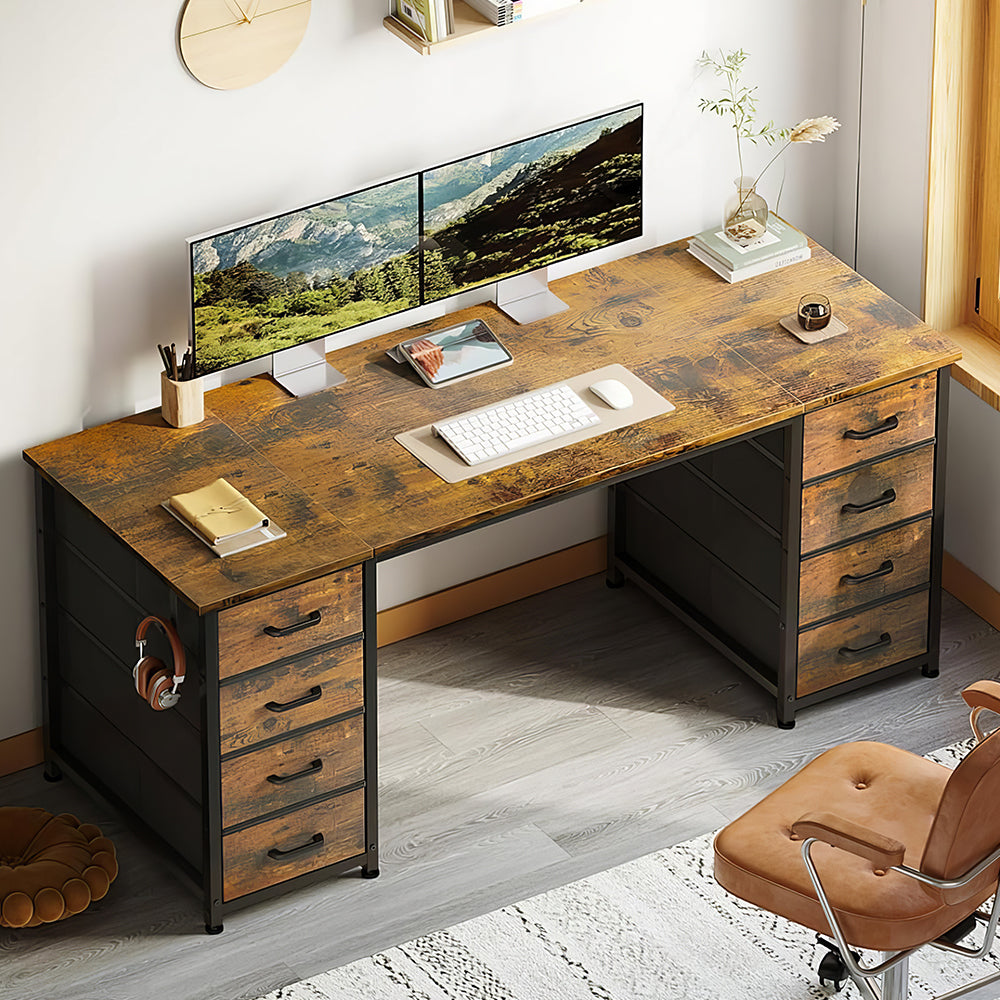 55" Computer Desk with 8 Fabric Drawers, Modern Home Office Desk