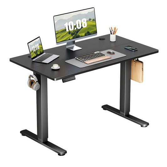 Electric Standing Desk 55"x24" with Height Memory & Hooks, White