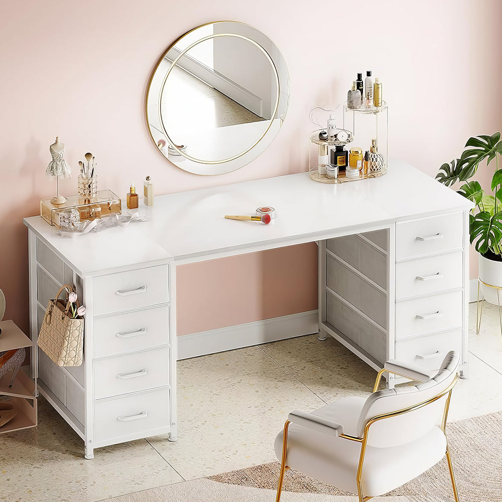 55" Computer Desk with 8 Fabric Drawers, Modern Home Office Desk